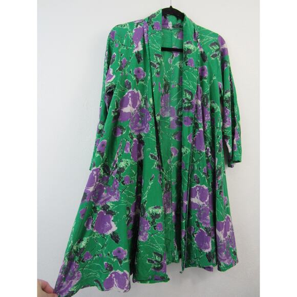 Patricia Field Green Purple Floral  Swing Jacket Robe Topper SATC Silk Cotton - Picture 7 of 10